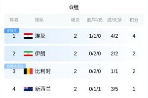 加拿大vs波黑-2-世界杯G组形势：埃及打平锁定前二，伊朗、比利时不败大概率出线